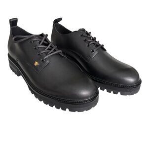 Versace 1014646 Men's Black 100% Leather Small Gold Logo Medusa Derby Shoes